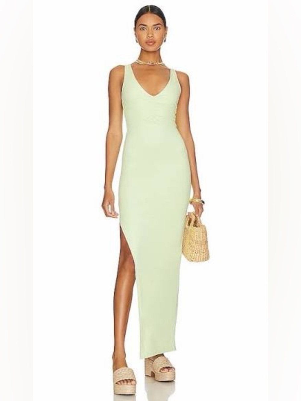 Beach Riot Swim Light Green V-Neck Side-Slit Maxi Dress